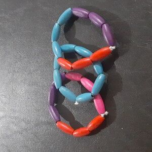 🌹 Purple, red, blue and pink wooden bracelets.